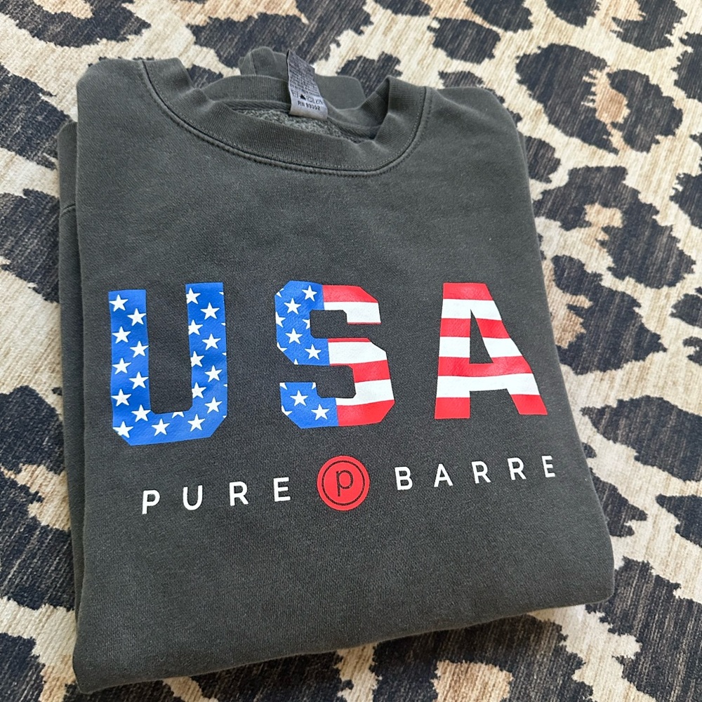 Pure Barre USA Flag Graphic oversized Sweatshirt - Washed Black/ new w/out tags